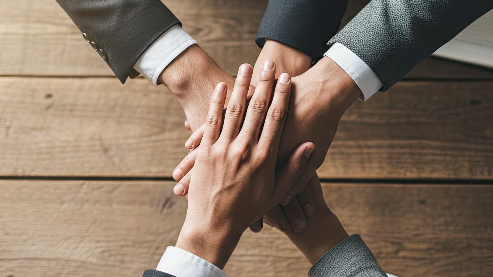 Colleagues putting their hands together