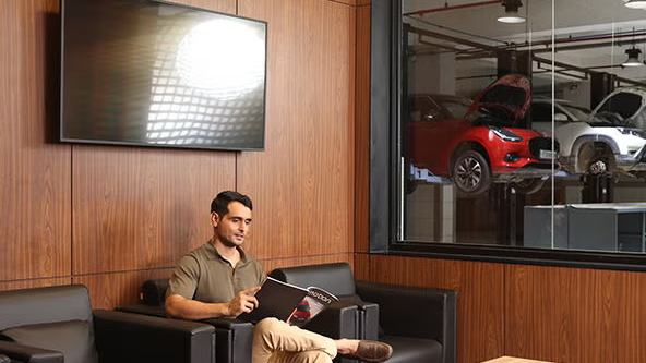The customer lounge at a Maruti Suzuki service centre
