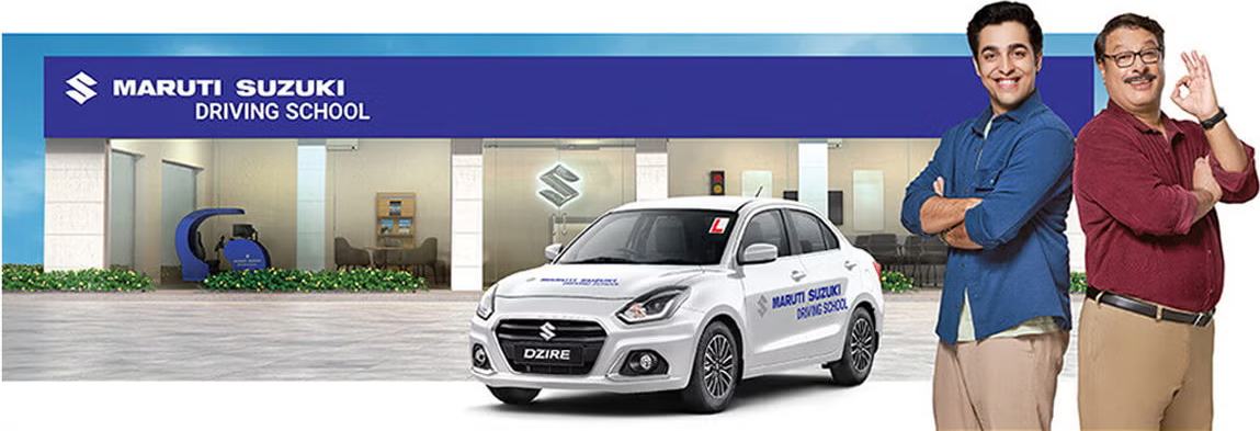 A Maruti Driving School branch with a dual-control training car