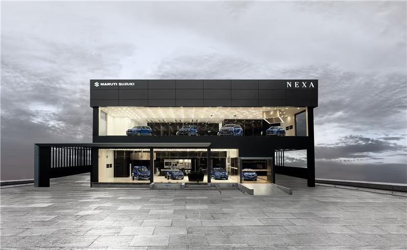 NEXA cars lined up inside a NEXA showroom